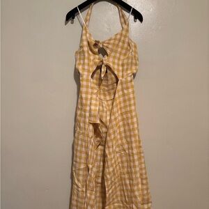 Reformation Yellow Gingham Halter Dress